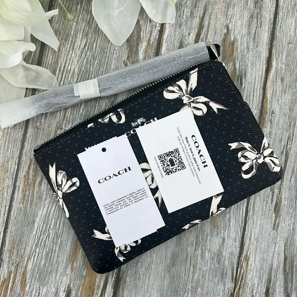 Coach Black and White Bow Print Wristlet Clutch